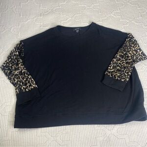 Karen Kane Black Pullover Contrast Leopard Print Velour Sleeve Sweatshirt Sz 3X